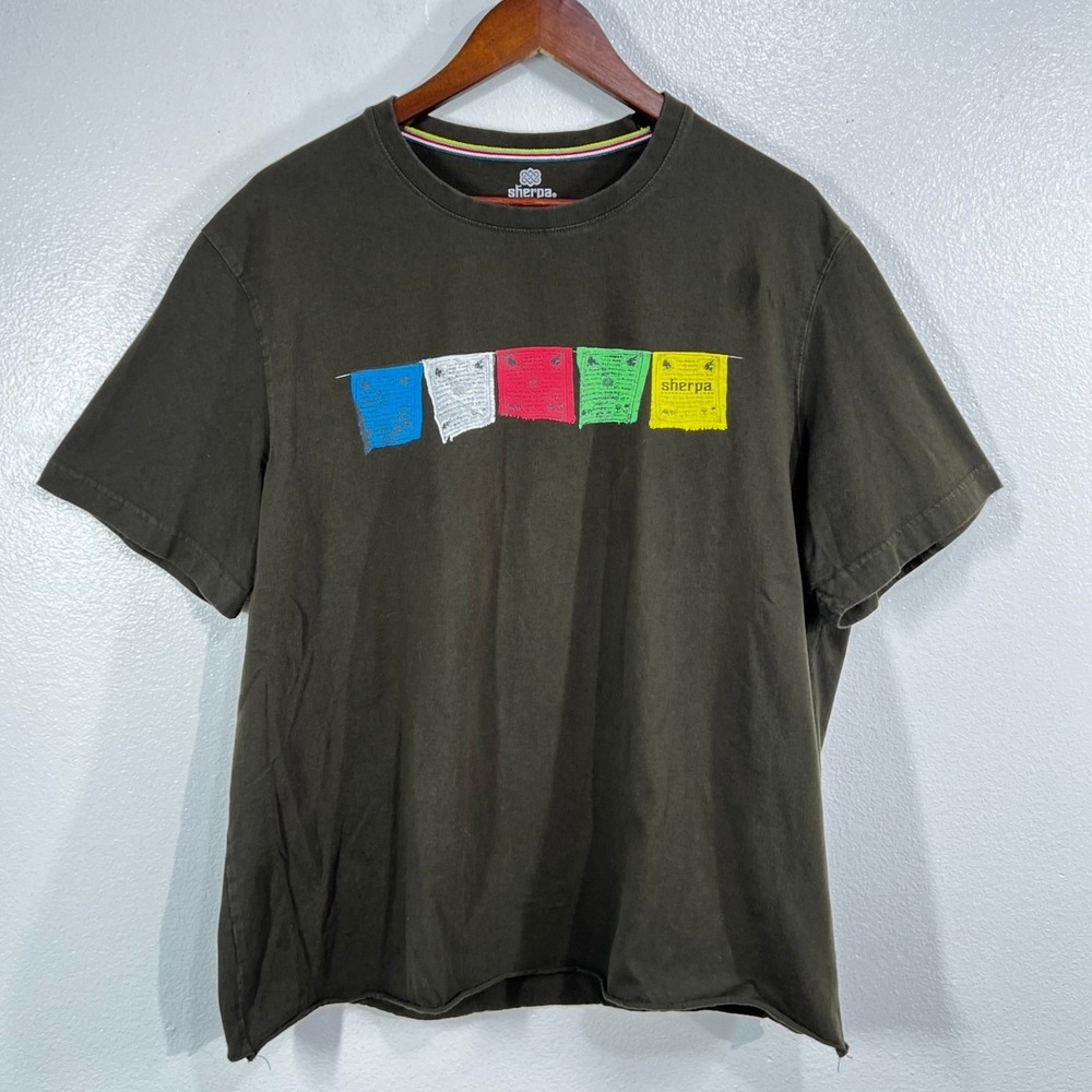 Sherpa Adventure Gear Tarcho Prayer Flag Graphic T-Shirt Mens XXL Organic Cotton